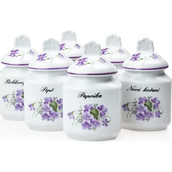 Sada nádobí Kořenky 200ml porcelán s nápisy "základní řada 6ti kusů" fialky