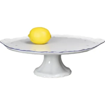 Talíř Dortový porcelánový talíř na noze - modrý dekor i linka