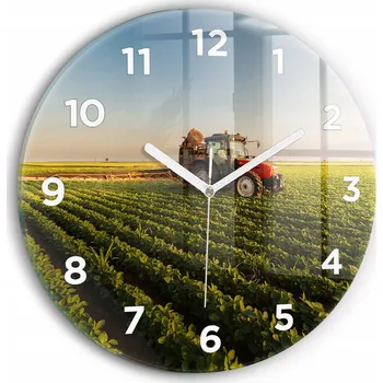Hodiny Nástěnné čtvercové skleněné hodiny do kanceláře Traktor na poli zemědělském fi30 cm