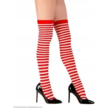 Dámské punčochy PUNČOCHY party ČERVENÉ BÍLÉ pruhy ELF WALLY XL