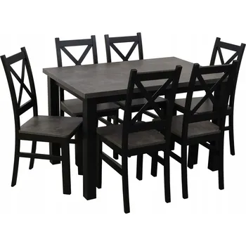 Jídelní set Kuchyňský set stůl 120x80 se 6 židlemi do jídelny M002-6 Černá/Beton