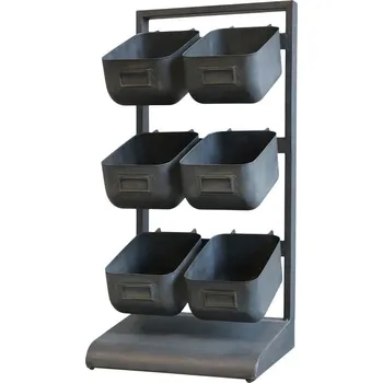 police Granitová antik kovová police se 6-boxy - 27*23*57 cm