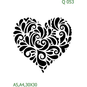 Plastová šablona pro malování - Srdce a věnečky - Ozdobné srdce (Q053) - A4 , Lepící fólie