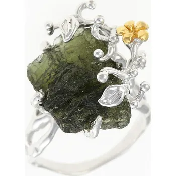 Prsten My Moldavite Stříbrný prsten s přírodním vltavínem 11438-15291 56.5 mm