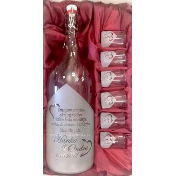 Svatební dekorace Luxusní svatební souprava 6+1 - Svatební Láskovice 2l a fernetky