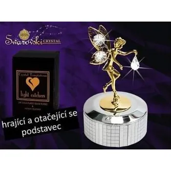 Figurka Zlatý Elf s hrajícím strojkem, otočný Swarovski Crystals figurka
