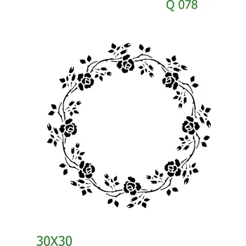 Plastová šablona pro malování - Srdce a věnečky - Věneček a květy (Q078) - 30 x 30 cm , Nelepící folie