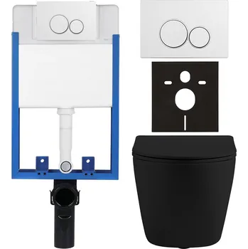 WC sada CERANO - Kompletní podomítkový WC set Lite/Cesso - černá matná - WC tlačítko Duo, bílá - k zazdění - 49x36 cm