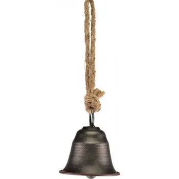 Vánoční dekorace Kovový zvonek šedý na jutovém provaze 8x7,3x25 cm