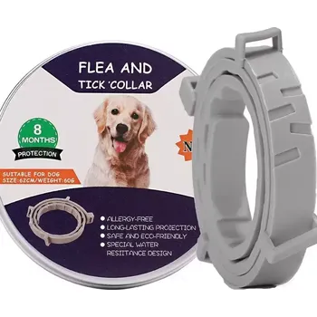 Obojek pro psa TopTechnology Obojek proti blechám a klíčům pro psy a kočky s hliníkovým pouzdrem - 72 cm, šedý