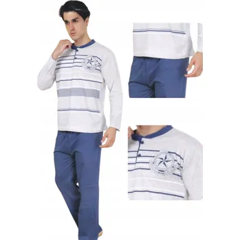 Pánské pyžamo Pánské pyžamo s dlouhým rukávem a bavlněné kalhoty, šedé s hvězdami, velikost M