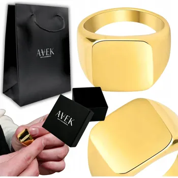 Prsten PÁNSKÝ PRSTEN PECETNÍK ZLATÝ TĚŽKÝ OCELOVÝ ČTVERCOVÝ JAKO DÁREK VELKÝ 27