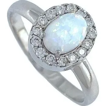 Prsten Stříbrný prsten s bílým opálem a zirkony velikost 52