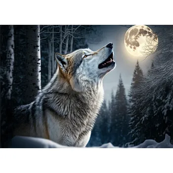 Fototapeta FOTOTAPETA VLK LES MĚSÍC NOC DO LOŽNICE OBÝVÁKU TAPETA NA ZEĎ 400x280