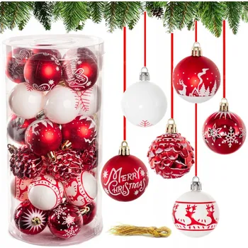 Vánoční dekorace VÁNOČNÍ BAŇKY Koule na vánoční stromeček zlaté bílé 30ks 5cm