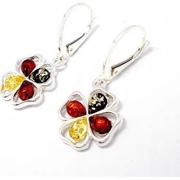 Náušnice NÁUŠNICE S JANTAROM A STŘÍBREM 925