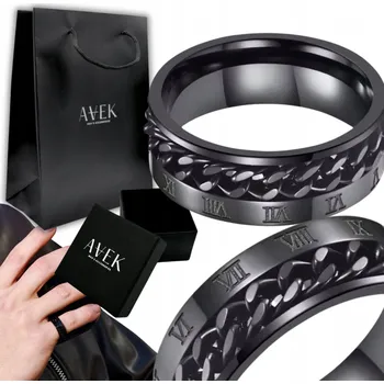 Prsten PÁNSKÝ PRSTEN PEČETNÍ ČERNÝ S ČÍSLY OCELOVÝ S ŘETÍZKEM JAKO DÁREK 27