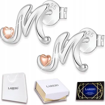 Náušnice Stříbrné Náušnice Písmena Písmenka M se srdcem Šroubky s písmenky STŘÍBRO 925