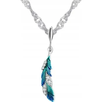 Náhrdelník Stříbrný rhodiovaný dámský řetízek s přívěskem pírko stříbro 925 6