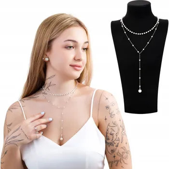 Náhrdelník Dámský stříbrný náhrdelník řetízek s perličkami, dvojitý elegantní choker