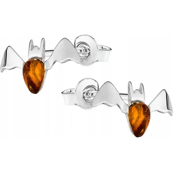 Náušnice Netopýři NIETOPERZ stříbrné náušnice s jantarem