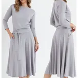 STYLOVÉ DÁMSKÉ ELEGANTNÍ ŠATY MIDI ROZŠÍŘENÉ S PÁSKEM ŠEDÉ 36 S