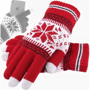 Rukavice TEPLÉ DOTYKOVÉ RUKAVICE ČERNÉ HVĚZDIČKY SNĚHOVÉ VLOČKY NORSKÝ STYL UNIVERZÁLNÍ