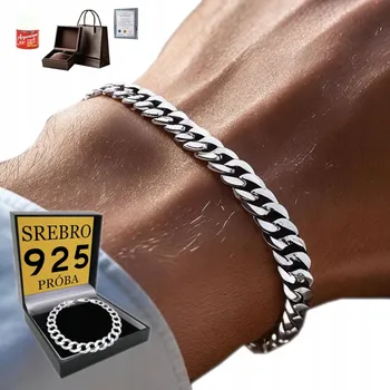 Náramek Bransoletka Srebrna Męska SREBRO 925 Pancerka 4,5mm PLNÝ Italský Náramek