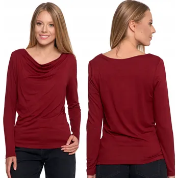 Dámská halenka DÁMSKÁ BLŮZKA VISKÓZA DLOUHÝ RUKÁV MORAJ VÝSTŘIH DO LODIČKY ČERVENÁ S