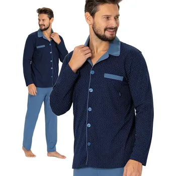 Pánské pyžamo Hotberg BIG NORBERT - pyžamo na knoflíky s límcem [tmavě modrá] 3XL