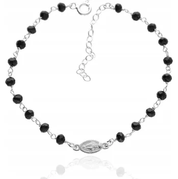 Náramek Stříbrný náramek růženec s černými korálky stříbro 925, desátek růžence