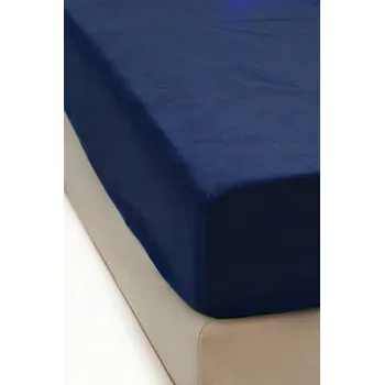 Prostěradlo PROSTĚRADLO PLYŠOVÉ S GUMOU MEDVÍDEK TEPLÉ MIKROVLÁKNO 200x200 +30 CM TMAVĚ MODRÁ