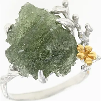 Prsten My Moldavite Stříbrný prsten s přírodním vltavínem 11439-15292 58 mm