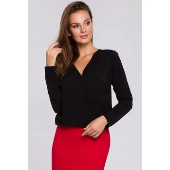 Dámská halenka TRIČKO DÁMSKÉ STYLOVÉ HALENKA HLUBOKÝ VÝSTŘIH ČERNÁ 36 S