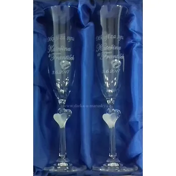 Svatební dekorace Svatební skleničky AMOREK, písk. srdce - Prstýnky - Děkuji za syna