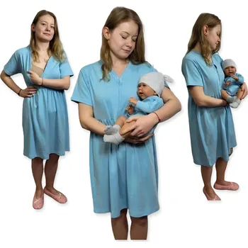 Dámská noční košile NOČNÍ KOŠILE NA KOJENÍ KRÁTKÝ RUKÁV ROZEPÍNACÍ vel XS MODRÁ + BODY