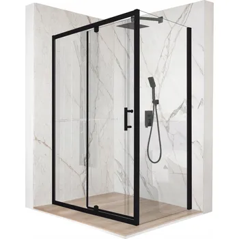 Sprchový kout obdélníkový, otevírací, černý 90x80 cm, sklo 6 mm + povrchová úprava