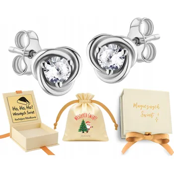 Náušnice Stříbrné náušnice s bílou zirkonií, puzetky, kytičky, stříbro 925, rhodiované stříbro