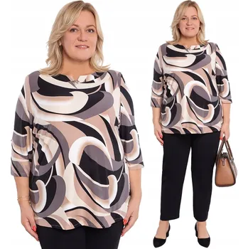 Dámská halenka Halenka béžovo-černý vzor s ozdobou velikost 50