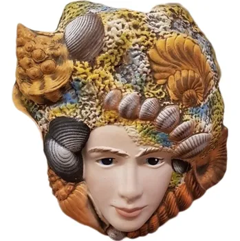 Zahradní dekorace Nástěnná keramická maska - Vládce moří - ručně malovaná keramika