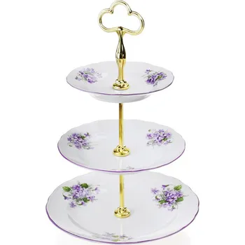 Talíř Poschoďový - talíř třípatrový Rokoko fialky s fialovou linkou