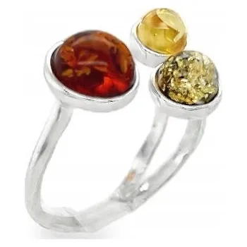 Prsten Prstýnek stříbrný s jantarem, nastavitelný, Vel 15 +/- dvě vel. VIDEO