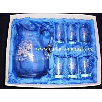 Pískovaná souprava na víno č.1, - Džbán+6 koštovek a,