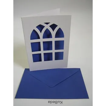 Vánoční přání 10,8 x 15,5 cm - okno - bílá/modrá