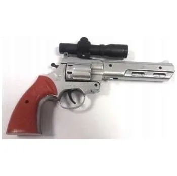 PISTOLE S PUŠKOHLEDEM STŘÍBRNÁ HRAČKA ZBRAŇ PRO CHLAPCE, KTERÁ UČÍ PŘESNOSTI