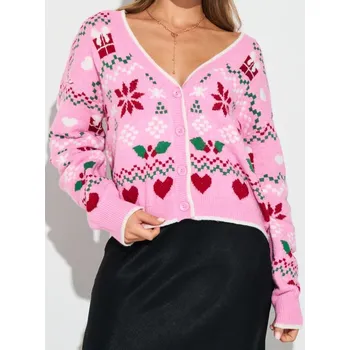 Dámský svetr Sinsay - Vánoční kardigan s motivem vánoční hvězdy a srdíček - vícebarevná - 345FJ-MLC - 345FJ-MLC-L