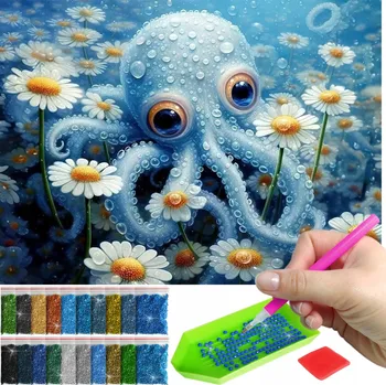 Diamantové malování Diamantová výšivka pro děti, mozaika, diamantové malování 5D, chobotnice v oceánu
