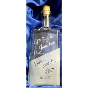 Svatební dekorace Pískovaná láhev 1 litr k výročí svatby RAVIO - Zlatá svatba