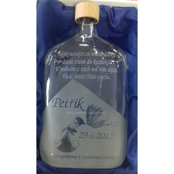 Placatka Placatka velká láhev - Narození dítěte - dekor Čáp + text