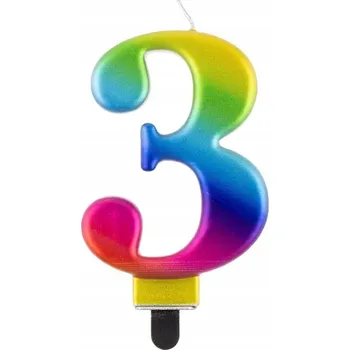 Dortová svíčka SVÍČKA ČÍSLICE 3 na dort DUHOVÁ metalická 8 cm GODAN SVÍČKY číslice